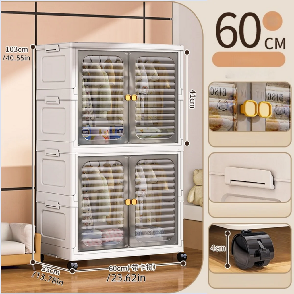 Foldable Cabinet,2-5 Tier, Multi-Combo,Rolling Mobile with Wheels,Heavy-Duty, Large Capacity,Bedroom/Living Room/Kitchen Storage Oasis Select 2 Large-gray