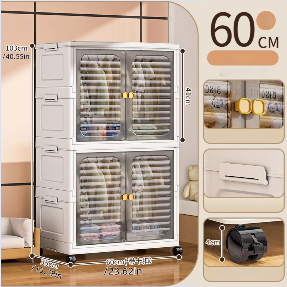 Foldable Cabinet,2-5 Tier, Multi-Combo,Rolling Mobile with Wheels,Heavy-Duty, Large Capacity,Bedroom/Living Room/Kitchen Storage Oasis Select 2 Large-gray