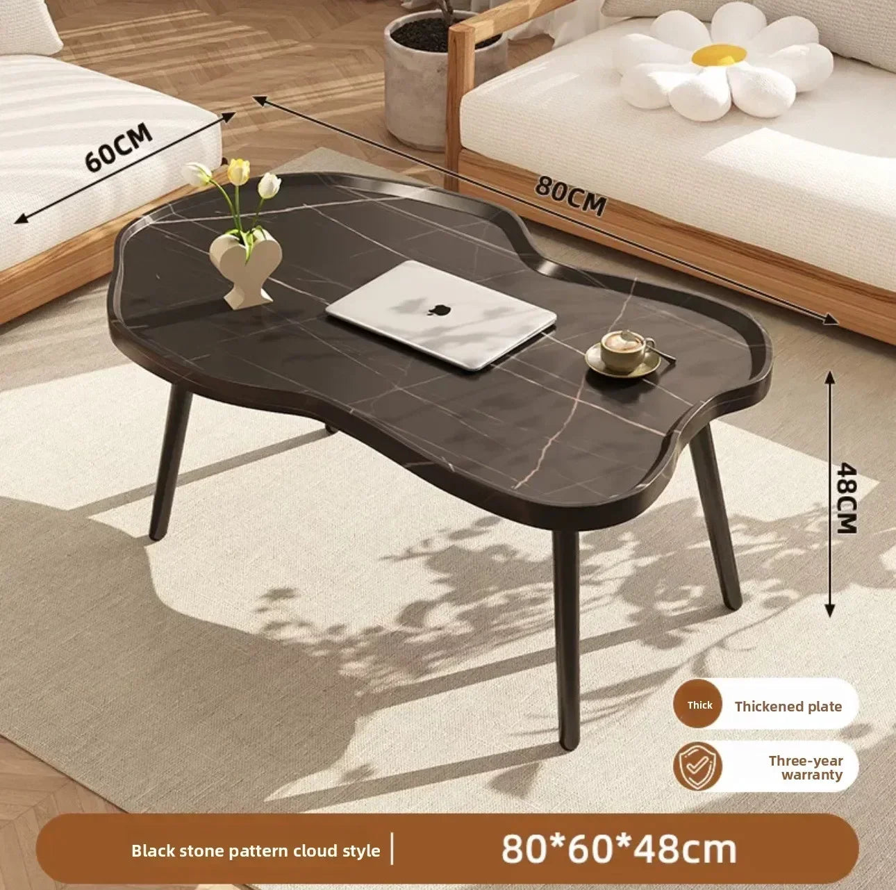 Multi-functional Cloud coffee table living room home sofa side table modern table sturdy and durable Oasis Select Black stone 80