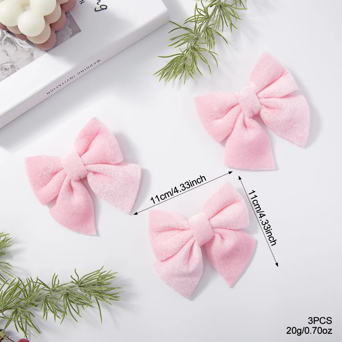 Velvet Christmas Bow Ornament – Pink, Green & White | Tree Decor