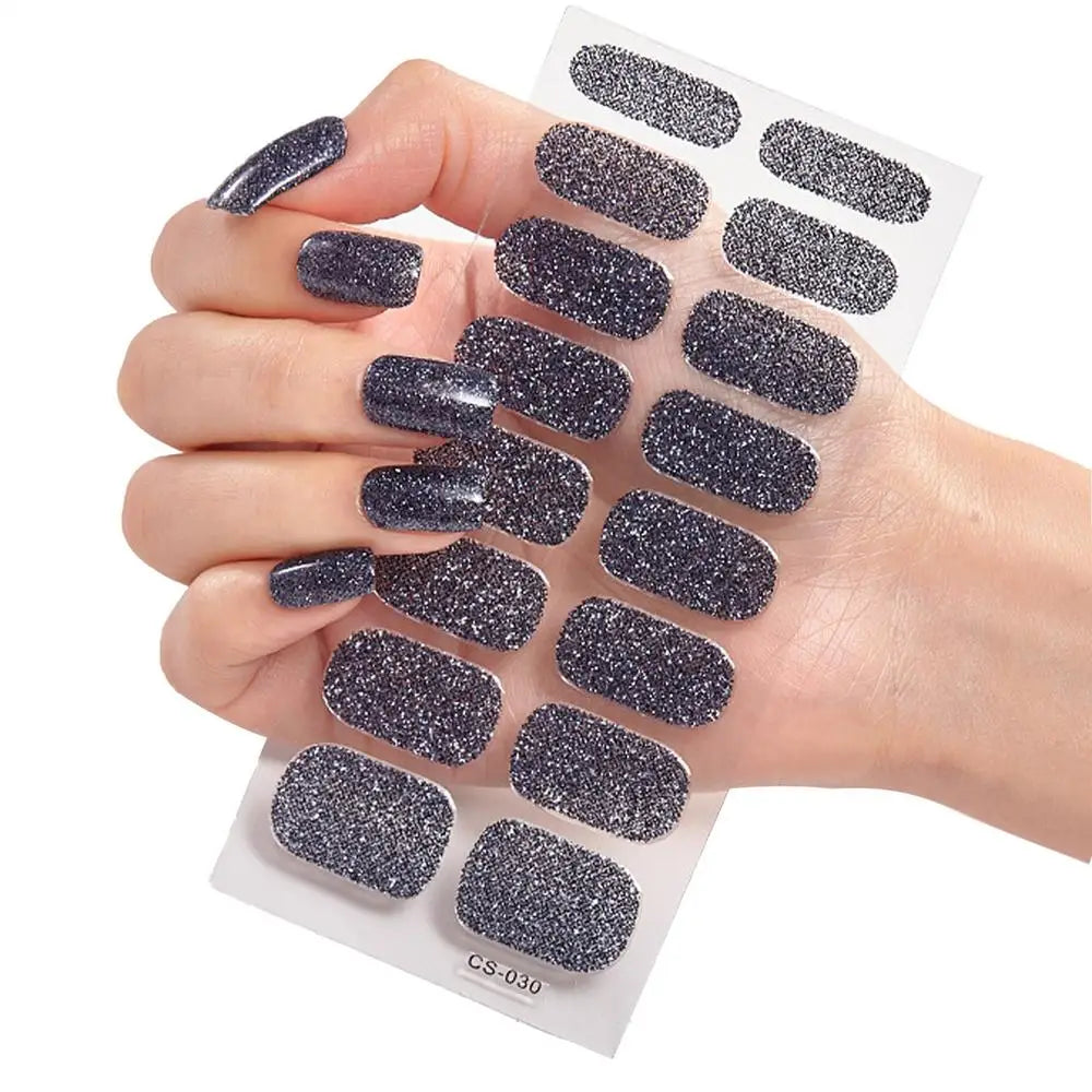 new 16Tip French Glitter Foil Gel Nail Wraps UV Semi-Cured Full Cover Nail Patch Strip Sticker UV LED Lamp Gel Nail Polish Wrap Oasis Select China Mainland 02