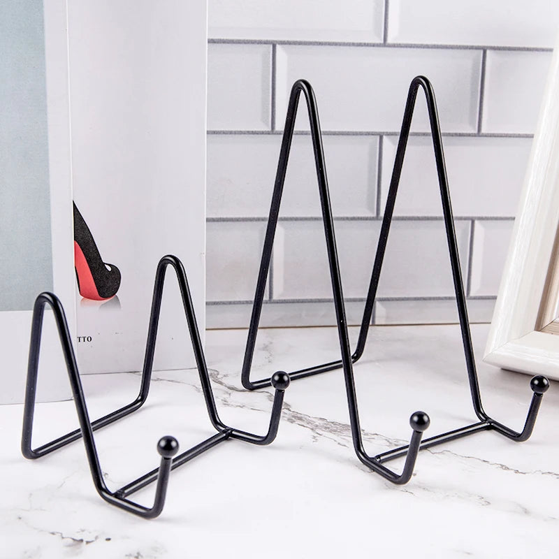1pc Plate Display Stand Picture Easel Metal Plate Stands Holder Display Pictures Frame Photo Decorative Plate Dish Tabletop Arts Oasis Select
