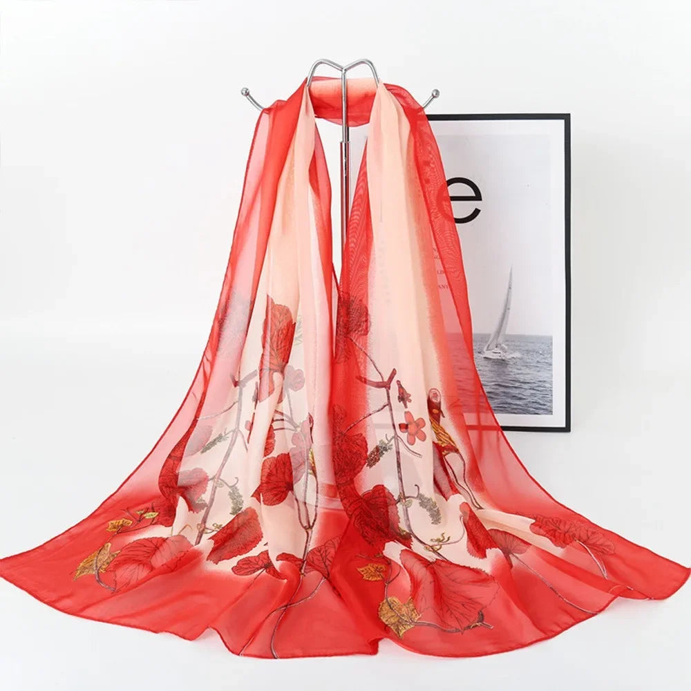 Elegant 160*50cm Chiffon Scarf Sunscreen Gradient Shawl Silk Flower Print Washable Beach Gauze Scarf for Women Oasis Select 24