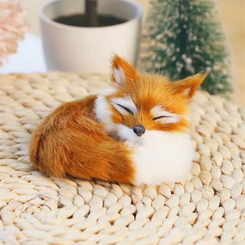 New Plush Simulation Furry Fox Model Squatting Sitting Fox Table Decoration Animal Static Stuffed Figure Kid Party Festival Gift Oasis Select Yellow-Left