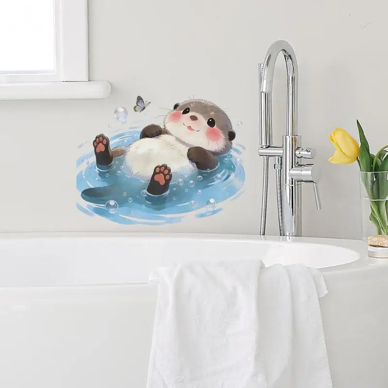 Creative Otter Toilet Tank Sticker Ocean Wave Waterproof Vinyl Decal Self-Adhesive Wall Art for Home Restroom Decor Oasis Select