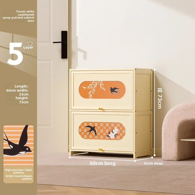 Home shoe cabinet Home entrance Indoor solid wood porch cabinet Large capacity shoe rack Cream style retro storage Oasis Select Five floors 60