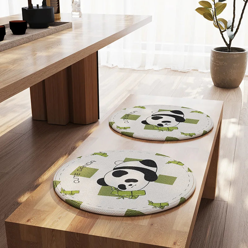30/40/50CM Cartoon Round Ice Silk Seat Cushion Summer Cooling Dining Chair Cushion Anti-slip Breath Cooling Mat Adult/Child Oasis Select panda-40x40cm