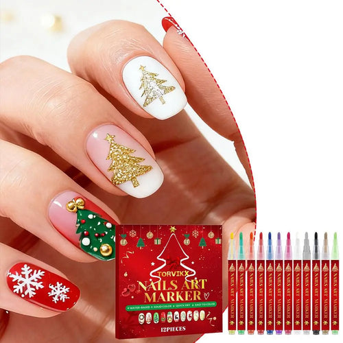 12-Piece Christmas Nail Art Pen Set – Fine Tip Quick-Dry Nail Art Pen Set Oasis Select