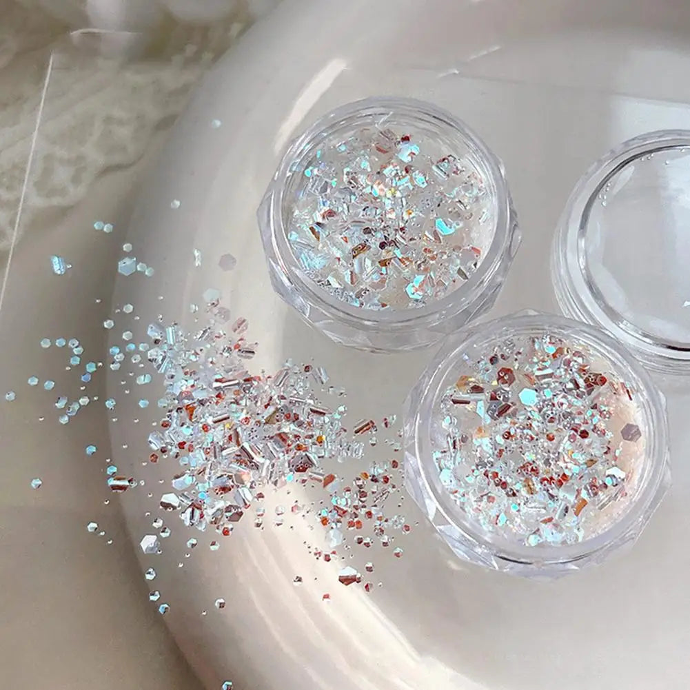 Silver Iridescent Hexagon Nail Glitter Flakes | Gel Sequins