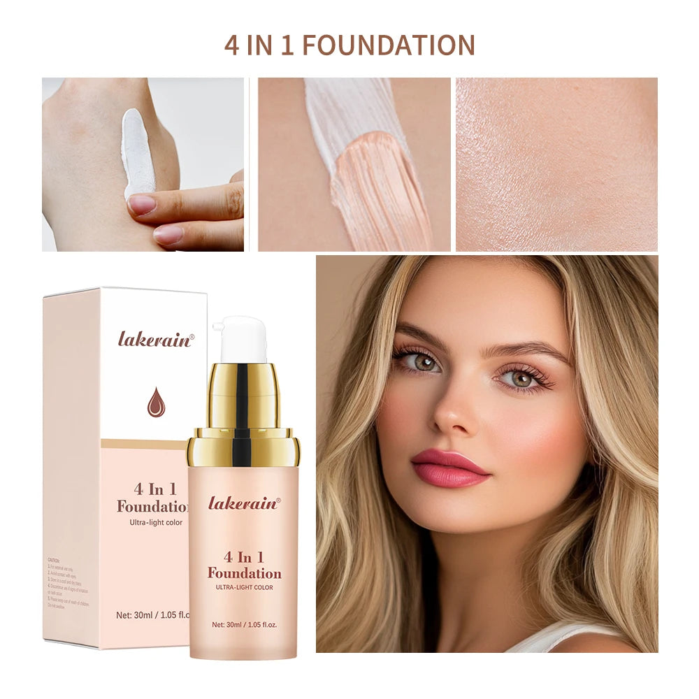 4in1 Foundation Liquid Hydrating Full Coverage Concealer SPF30 Long-wearing Waterproof Even Skin Tone Foundation Face Cosmetics Oasis Select