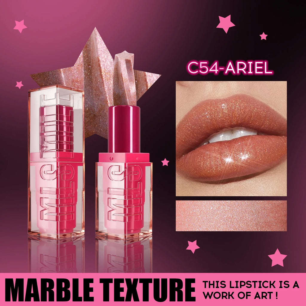 MLSMILE Spiral Star Glitter Marble Lipstick – Matte & Pearlescent
