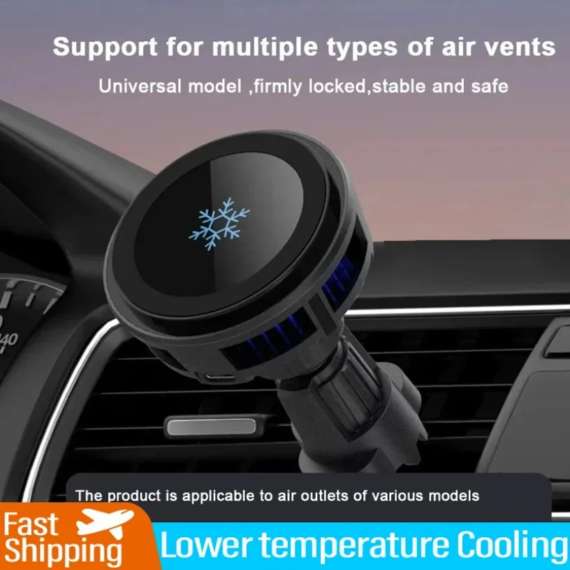 Cooling Wireless Car Charger Semiconductor Chip + Fan For MagSafe 15W Fast Charge for iPhone 12-17 Overheating Protect Battery Oasis Select