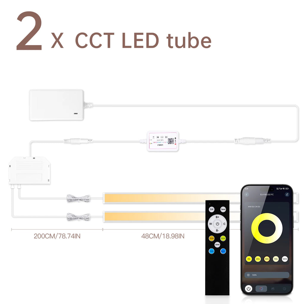 LED Wall Light Tube CCT Adjustable in 6 colors,Remoter/Bluetooth Control Brightness Dimming,Ceiling Acoustic Panel Decor Lightin Oasis Select 2PCS LED Wall Light USA Power Plug 2700K-6500K