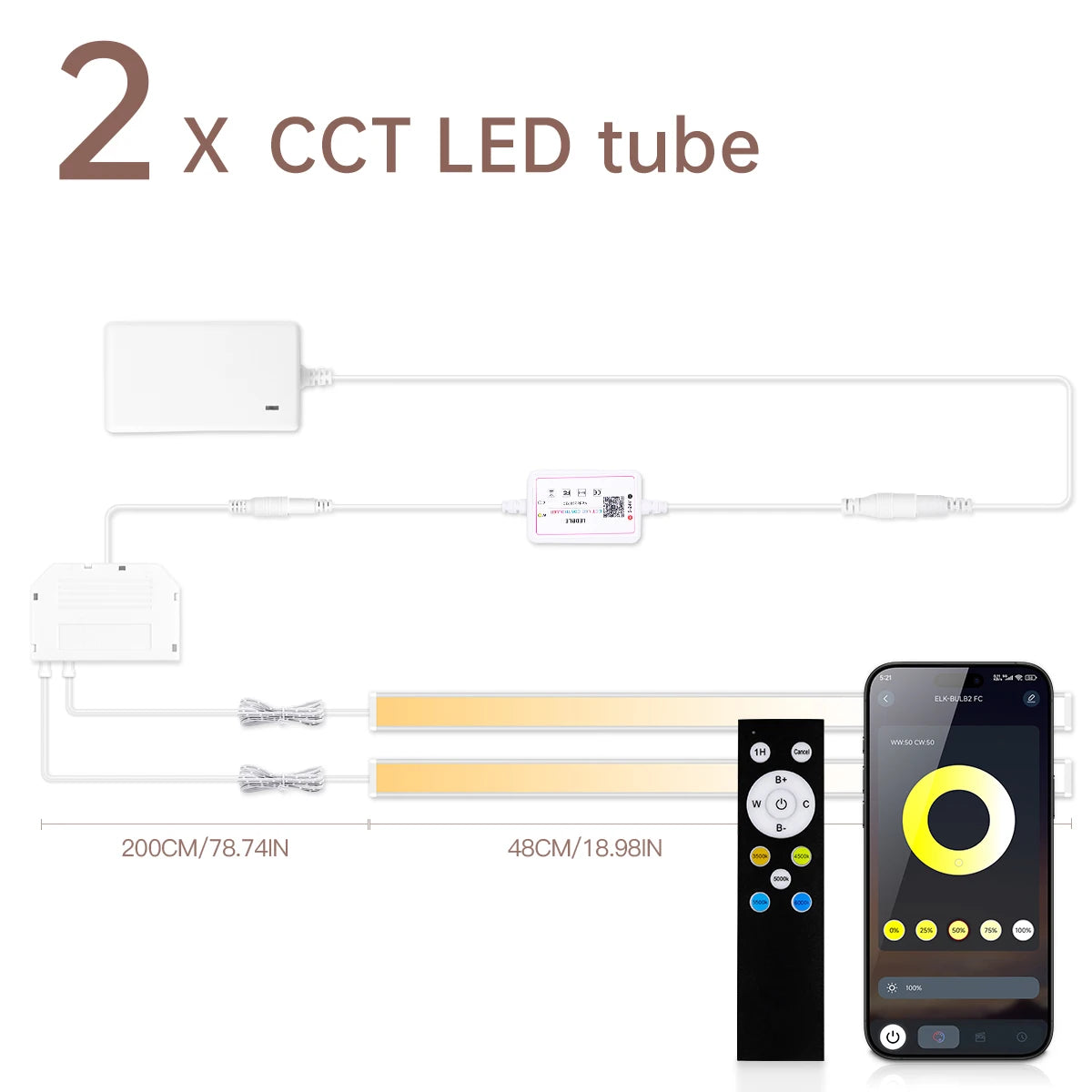 LED Wall Light Tube CCT Adjustable in 6 colors,Remoter/Bluetooth Control Brightness Dimming,Ceiling Acoustic Panel Decor Lightin Oasis Select 2PCS LED Wall Light USA Power Plug 2700K-6500K
