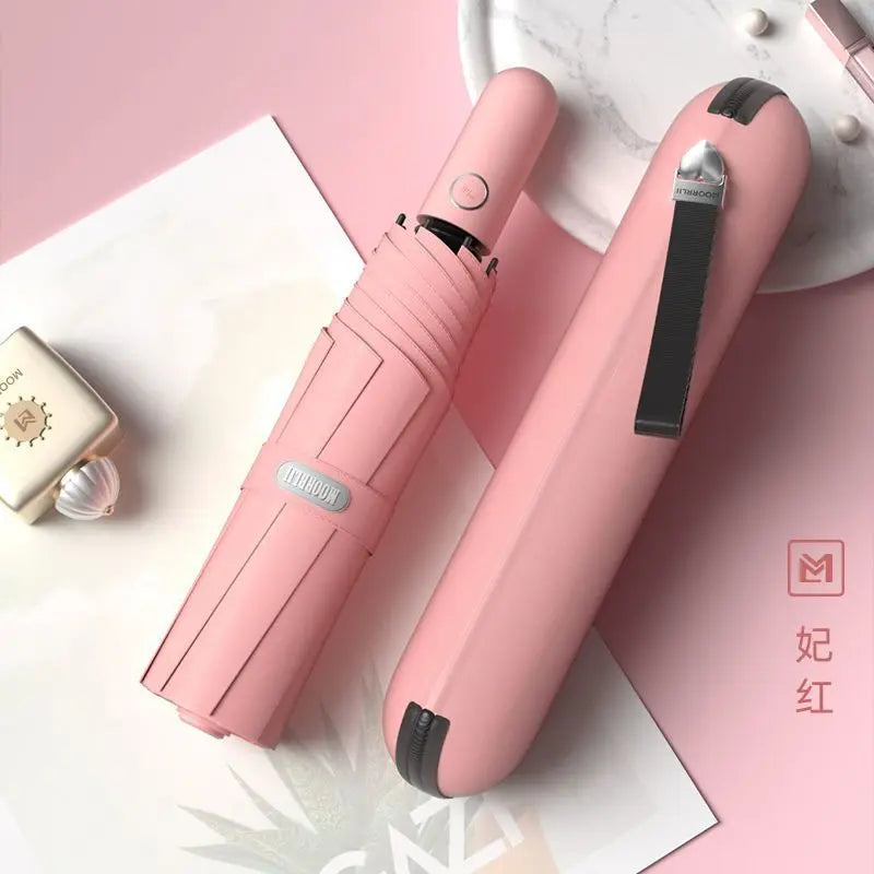 Upf50+ Automatic Sun Umbrella UV Protection Compact Portable Folding Rain and Sun Umbrella Oasis Select Concubine Red