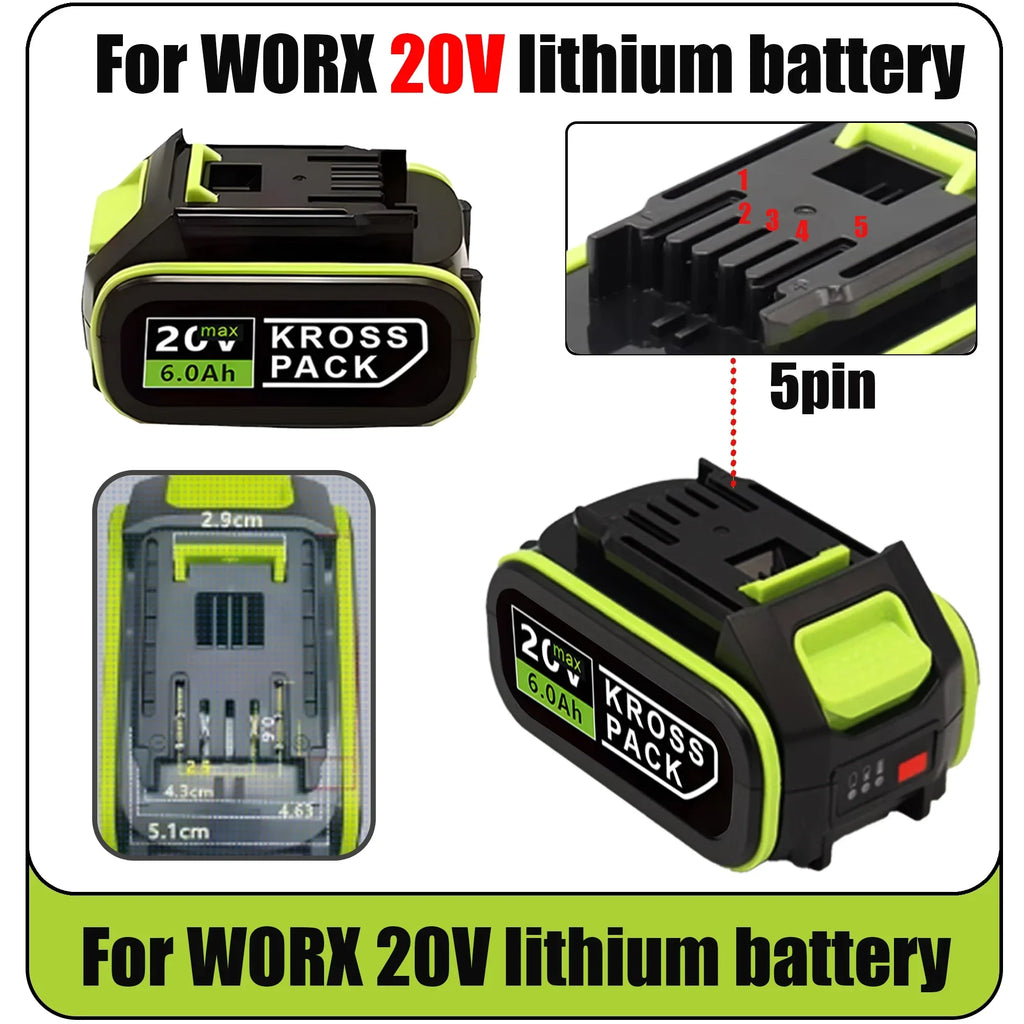 20V 6.0Ah/8.0Ah/18.0Ah Replacement Battery for WORX Series Power Tools Compatible with WA3016 WA3023 WA3054 WA3027 Oasis Select