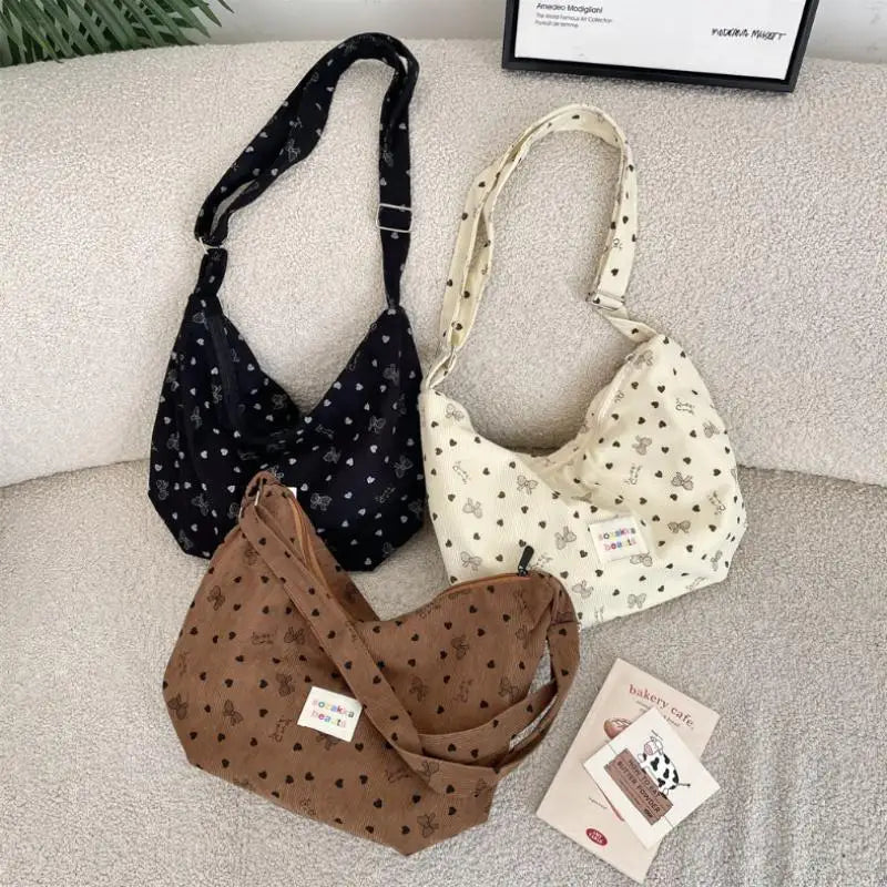 Women's Bow Corduroy Crossbody Bag | Casual Canvas Shoulder Bag