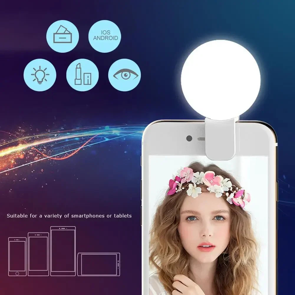 1PC Mobile Phone LED Selfie Ring Light Portable Mini Durable Practical Three Stop Dimming Circle Photography Clip Fill Light Oasis Select