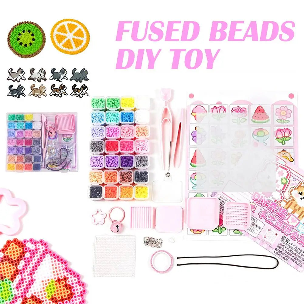 Perler Bead Kit DIY Tools 3D Puzzle Full Set Ironing Sheets / Fabric Keychains Chains 28 Colors Perler Beads Handmade Tools Kit Oasis Select
