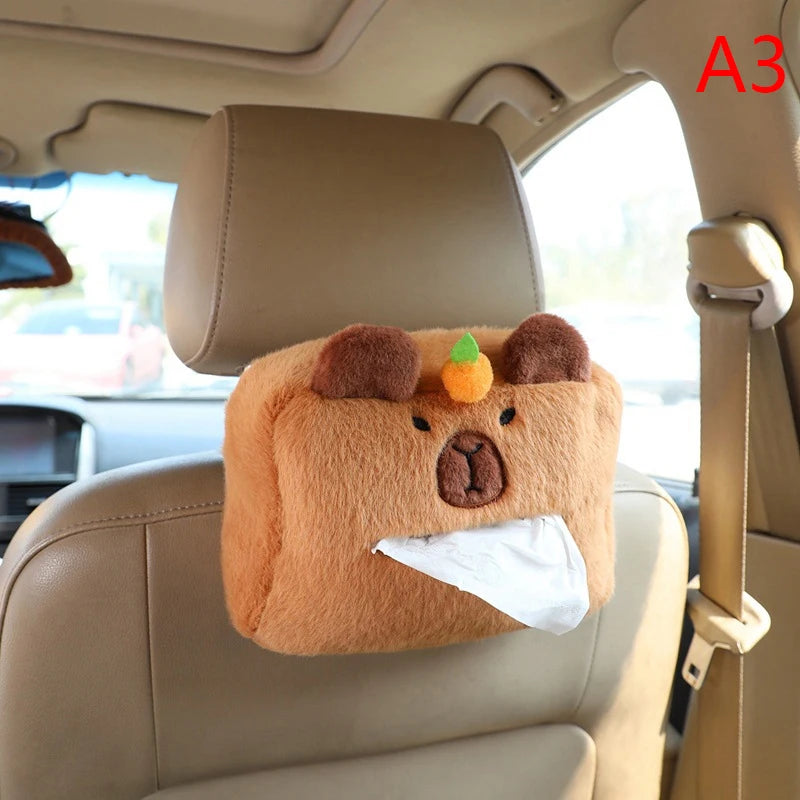Car Headrest Neck Pillow Capybara Plush Shoulder Protection Cute Tissue Box Kawaii Car Decoration Of Car Supplies Plushie Gift Oasis Select A3