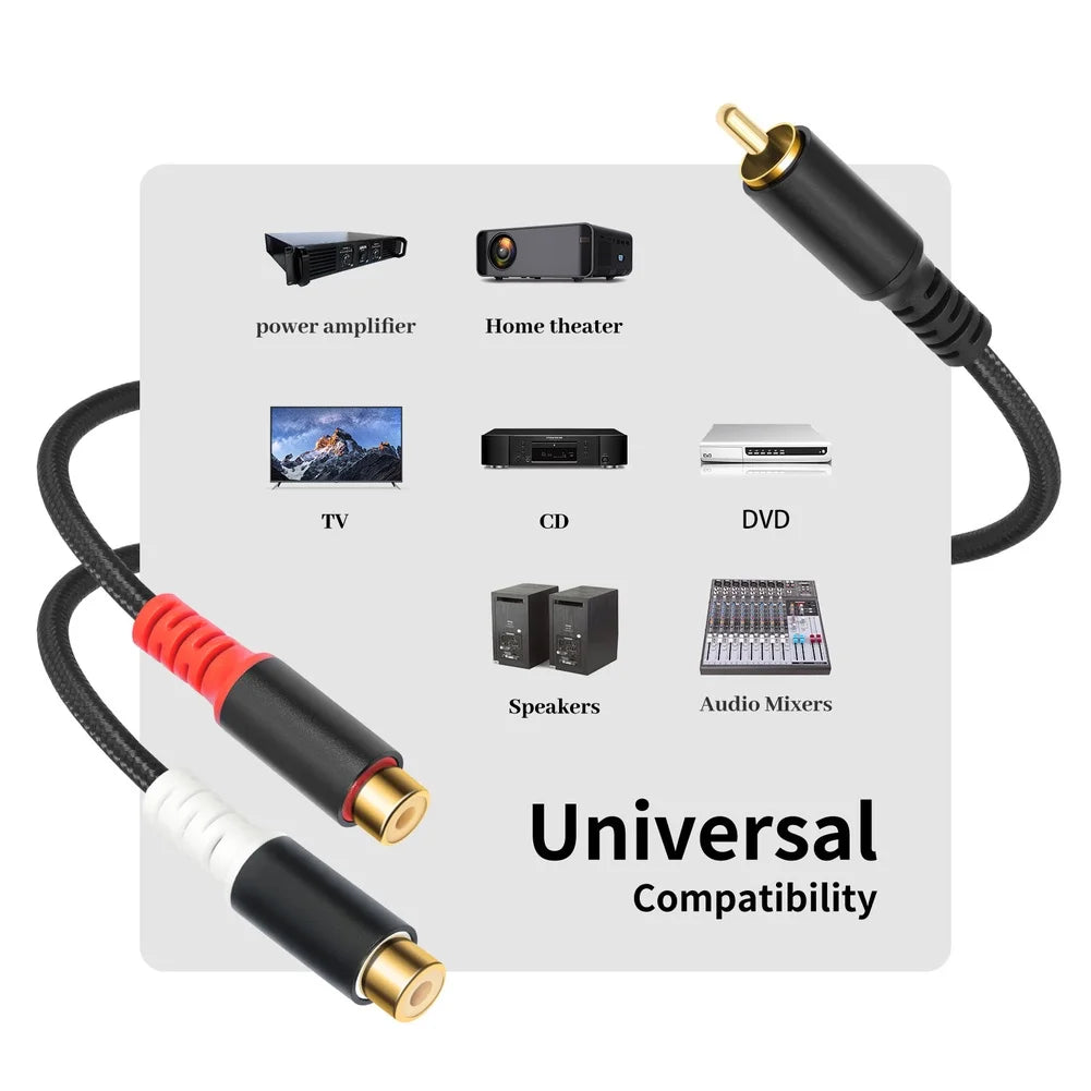 Gold Plated For RCA Male to Dual For RCA Female Y Splitter For Audio Cable 30cm for Home Theater Car For Audio Equipment Oasis Select