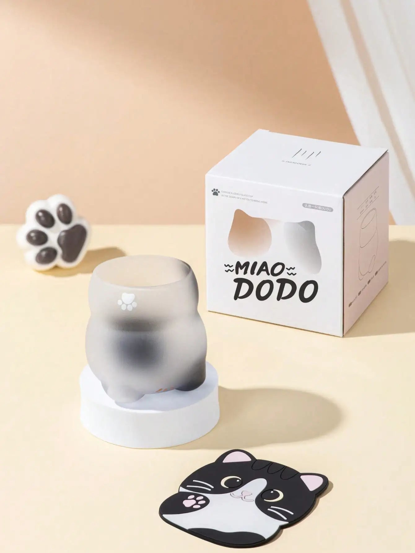 Cat Coffee Cup set Cute Glass Mug with Cat Coaster Gift Box Kitchen Dining Table Decoration Juice Coffee Beverage party Cup Gift Oasis Select cat black