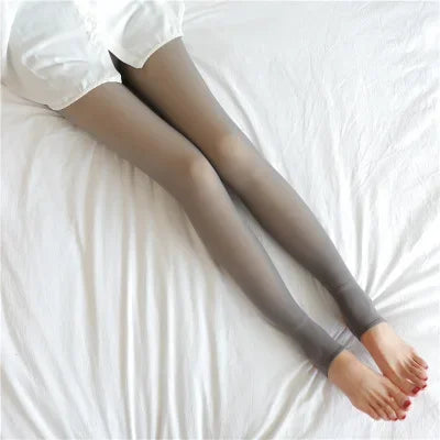 Thermal Stockings Woman Fleece Tights Sexy Winter Warm Pantyhose Translucent Slim Thicken Tights Elastic Velvet Pantyhose Female Oasis Select Gray half foot 80g No fleece