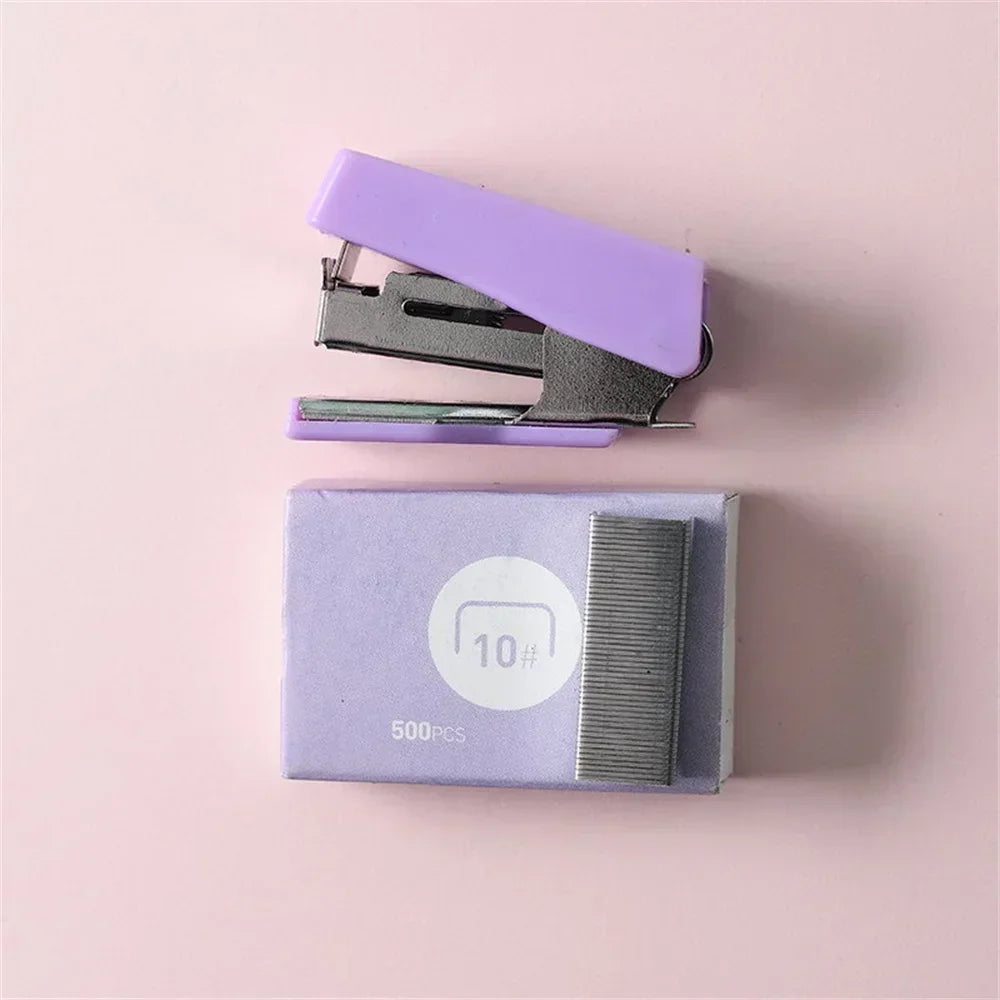 Compact Metal Mini Stapler Set Includes 500 Staples for Paper Binding School Office Supplies Cute Portable Stationery Kit Oasis Select purple