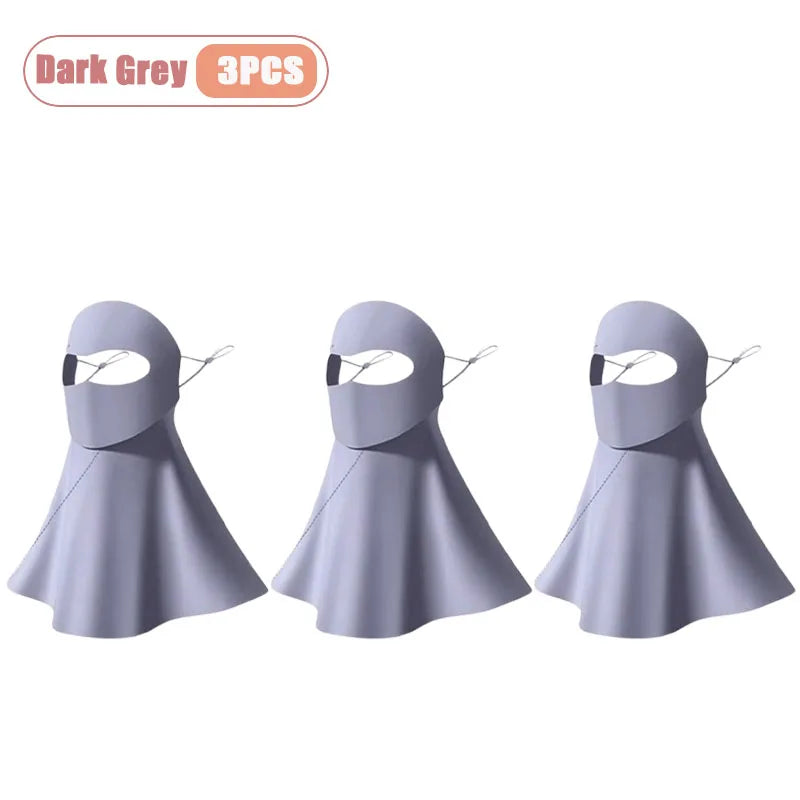 1-10PCS Ice Silk Face Mask Women Cooling Breathable UV Protection Eye Cover Summer Sun Mask Dustproof Stylish Face Gaiter Oasis Select Dark Grey-3PCS