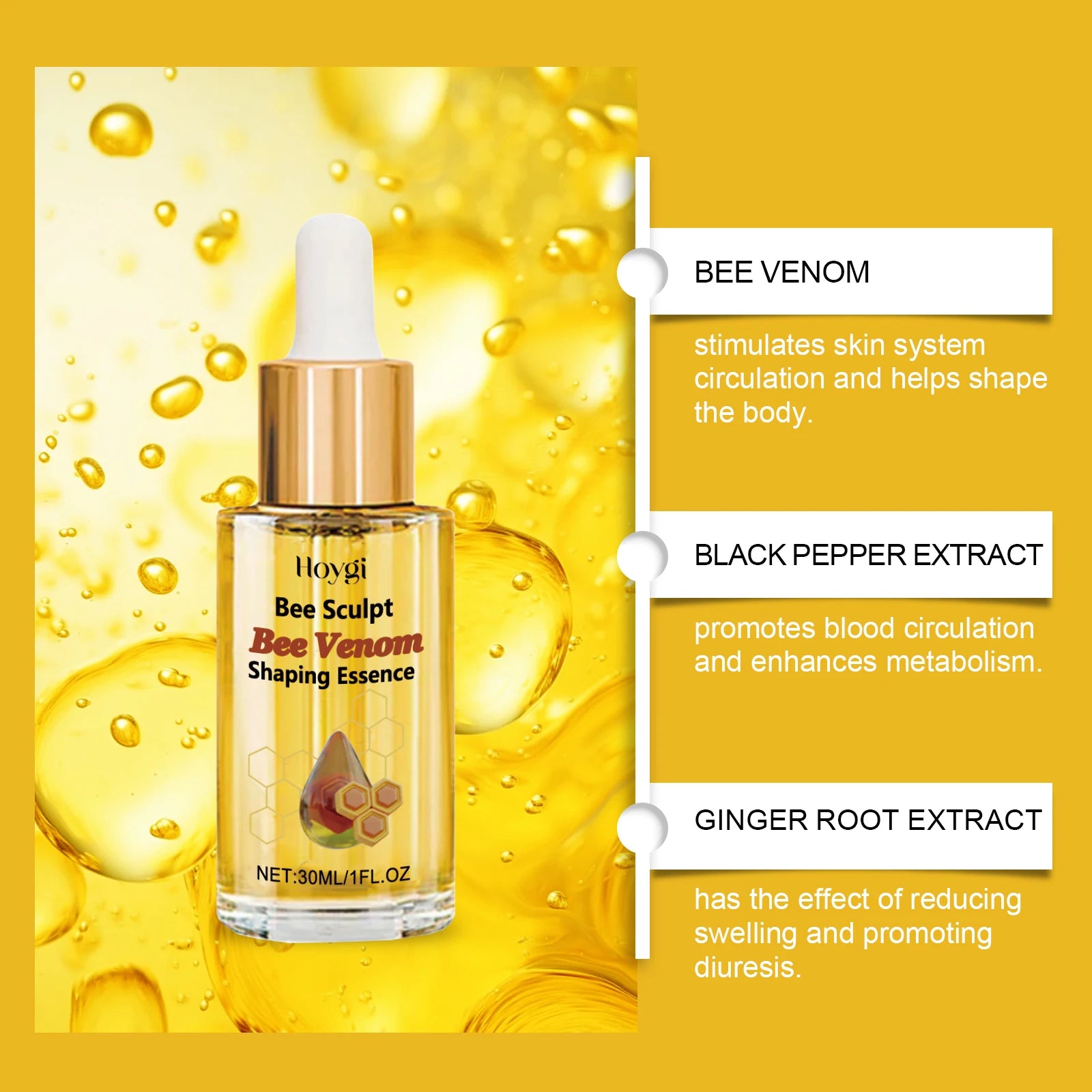Bee Venom Shaping Oil Firming Lifting Body Skin Anti Cellulite Fat Burning Weight Loss Improve Sagging Thin Leg Massage Oil Oasis Select