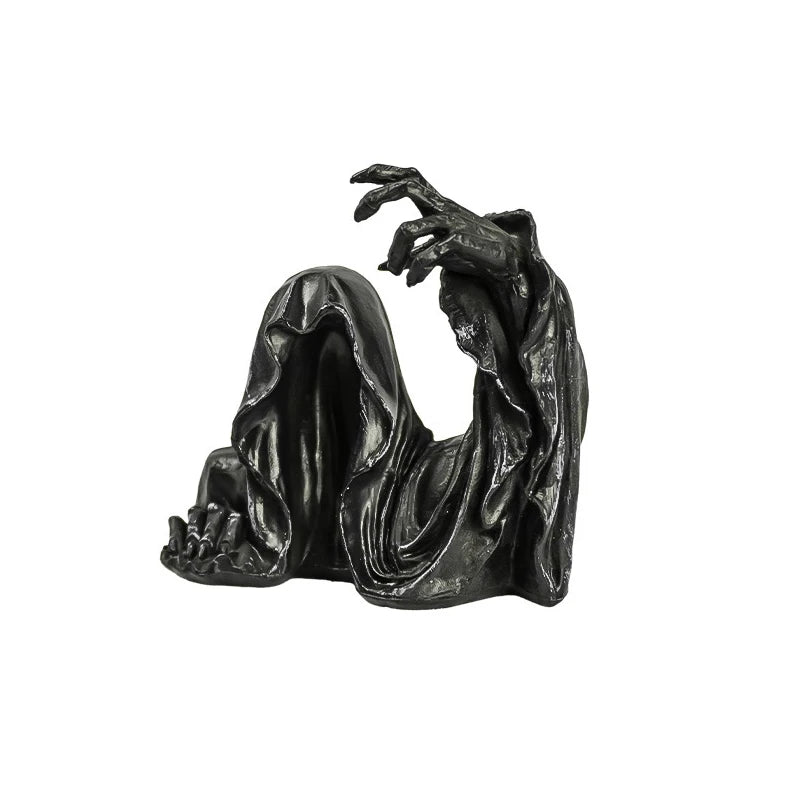 New Sale Resin Grim Reaper Sculpture Art Decorative Desk Figure Ornaments Mysterious Man Sitting For Home Desktop Decoration Oasis Select