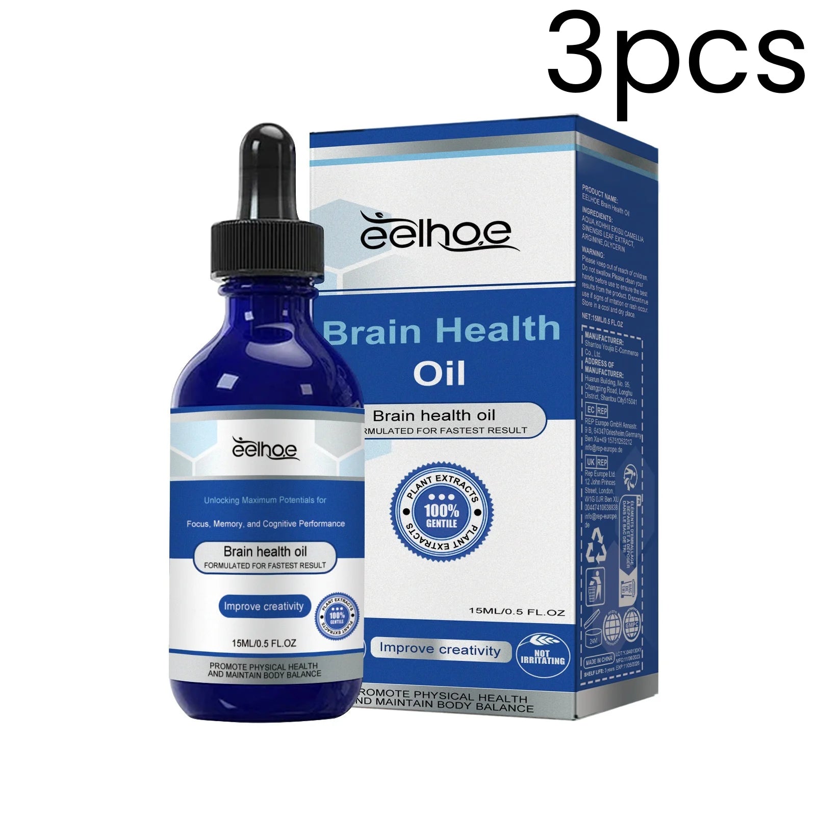 EELHOE Brain Health Oil – Focus & Cognitive Support 15ml Cognitive Essential Oil Oasis Select 3pcs 15ml