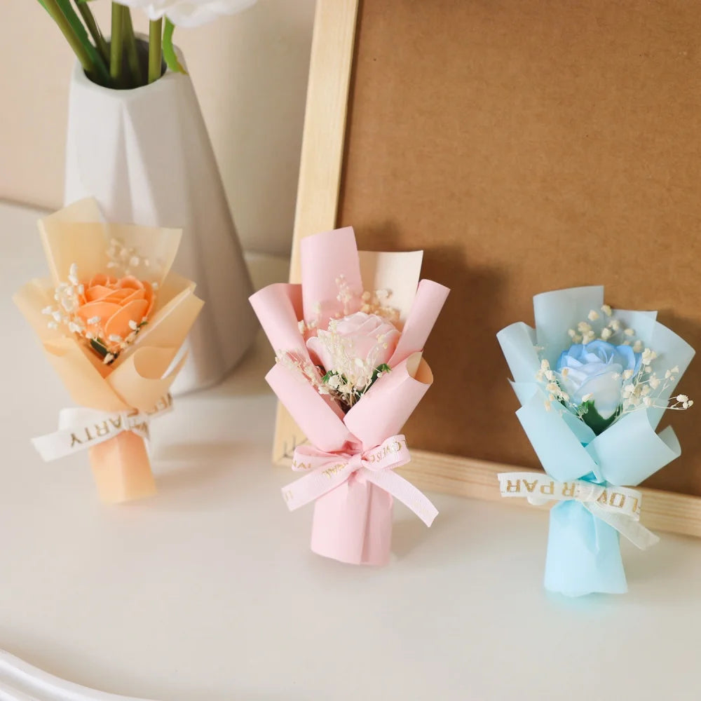 Mini Rose Soap Flower Bouquet Artificial Flowers Valentine's Day Birthday Gift Wedding Home Decorations Festival Forever Gift Oasis Select