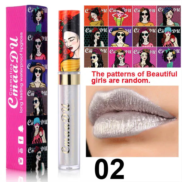 Metallic Pearlescent Shimmer Lip Gloss Lipstick Glitter Lip Glaze Long-Lasting Waterproof Not Transferable High Pigment Y2K Gift Oasis Select 02