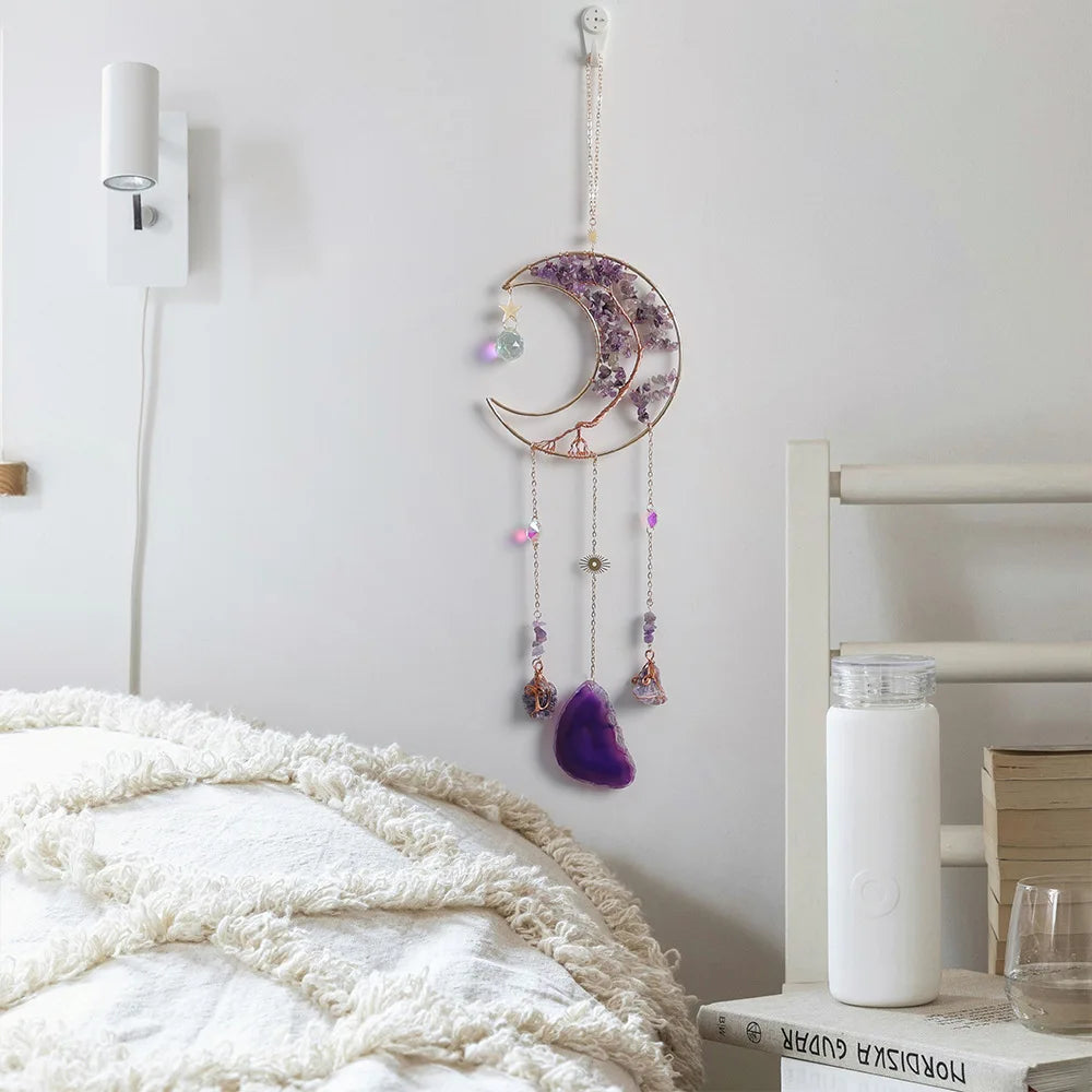 Sun Catcher Decorative Rainbow Natural Wind Chime Room Balcony Sunlight Capture Dream Catcher Crushed Stone Pendant Gift Oasis Select purple