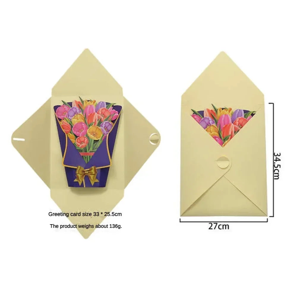 1/3/5/10PCS Paper Flower Bouquet Card 3D Pops-up Bouquet Forever Paper Hand Bouquet Valentine's Day Gift Mother's Day Cards Oasis Select