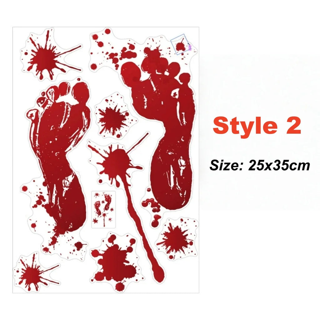 Halloween Wall Doors Windows Stickers Blood Handprint Footprint Skull Pattern Halloween Party Scene Decor Supplies Horror Props Oasis Select Style 2