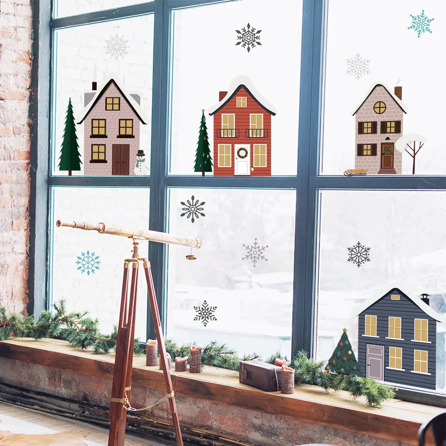 Cartoon Snowflake Small House Window Sticker Self-adhesive Wall Sticker Double-sided Visible Glass Decorative Sticker Oasis Select