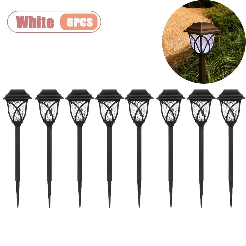1-8PCS Solar Powered Outdoor Garden Lights Waterproof LED Stake Lamps for Automatic Yard Pathway and Lawn Lighting Oasis Select White-8PCS