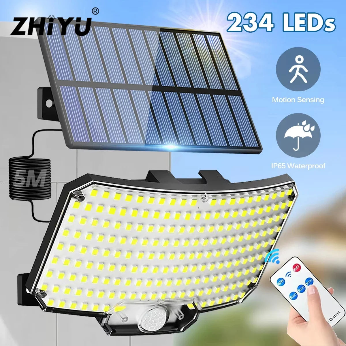 1PC Solar 234 LED Outdoor Path Light with Motion Sensor and Remote Control IP65 Wall Garden Light Easy Installation Wall Sconce Oasis Select