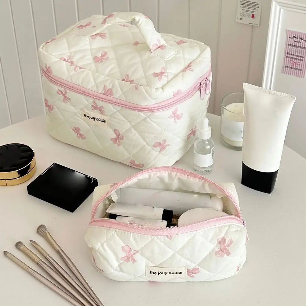 Quilted Floral Makeup Bag 3-Piece Set – Travel & Bridesmaid Gift Cosmetic Bag Set Oasis Select