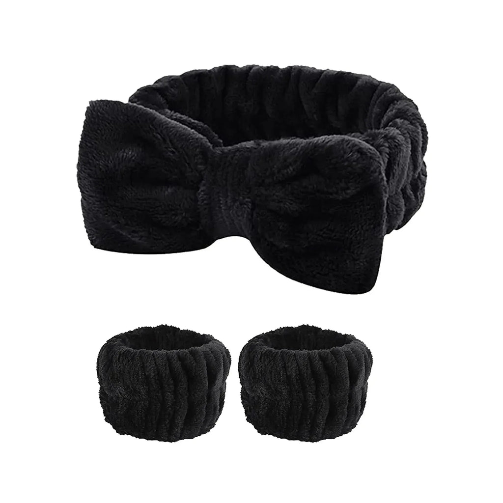 Wash Face Headbands For Women Coral Fleece Hair Bands Cuff Waterproof Bands Absorbent Wristbands Head Band Hair Accessories Set Oasis Select 3Pcs Black Coral fleece