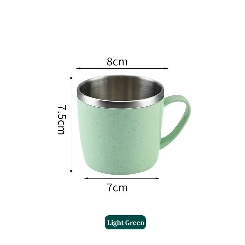 Stainless Steel Cup Double-Layer Shatterproof Anti-Scalding Coffee Tea Mugs with Handle Portable Insulated Cup for Home Office Oasis Select light green 220ml