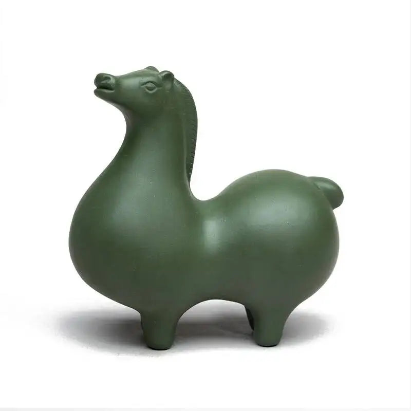 Purple Clay Tea Pet Horse Ornament Creative Tea Ceremony Green Clay Zodiac Tang Horse Tea Set Table Accessories Green Horse Oasis Select Horse head Up