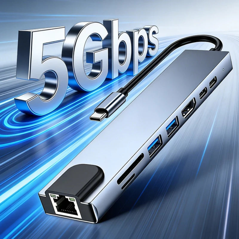 USB C HUB 8in1 Type C 3.0 to HDMI-compatible Docking Station PD Fast Charge 4K HDMI Adapter Splitter For MacBook Phone Computer Oasis Select
