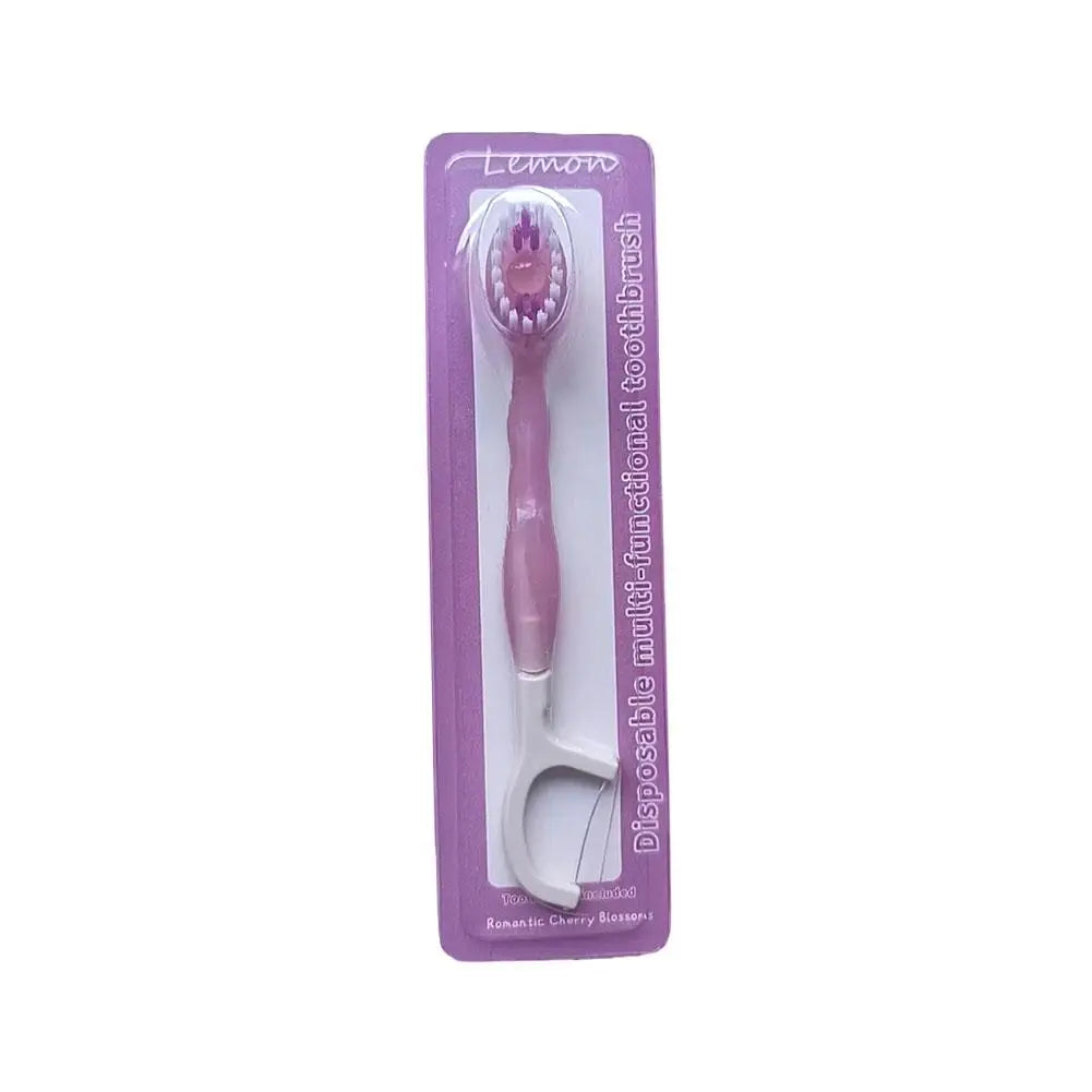 5-in-1 Disposable Toothbrush with Toothpaste Set, Mini Travel Toothbrush Soft Bristles, Dental Floss, Toothpick & Tongue Scraper Oasis Select Sakura