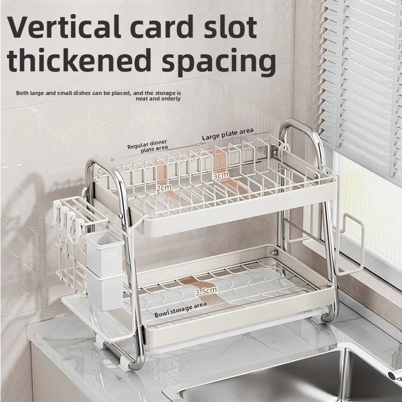 Kitchen Bowl Rack Drain Rack Stainless Steel Tableware Plate Storage Shelf Milk White Household Multifunctional Countertop Oasis Select