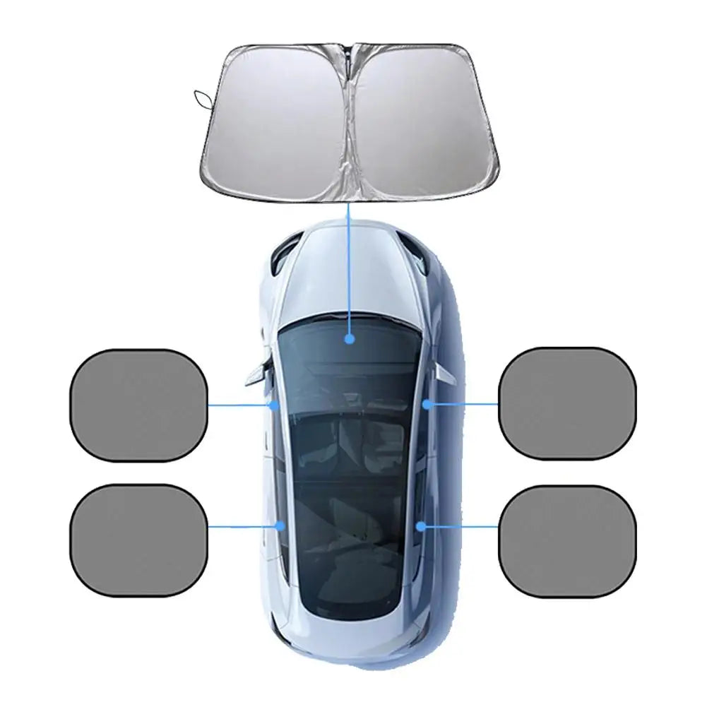 Car Sunshade Kit – Windshield & 4 Side Window UV Curtains