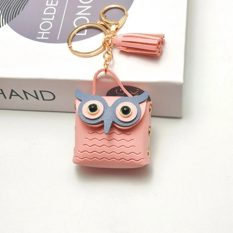 SXH 1PC Cute Key Bag Owl Coin Purse Mini School Bag Car Key Chain Pendant Lady Wallet Leather Coin Purses Coin Purse Keychain Oasis Select E