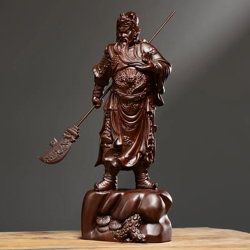 Ebony Wood Carved Guan Gong Statue Home Living Room Entrance Decor Craft Gift Living Room Decoration Oasis Select